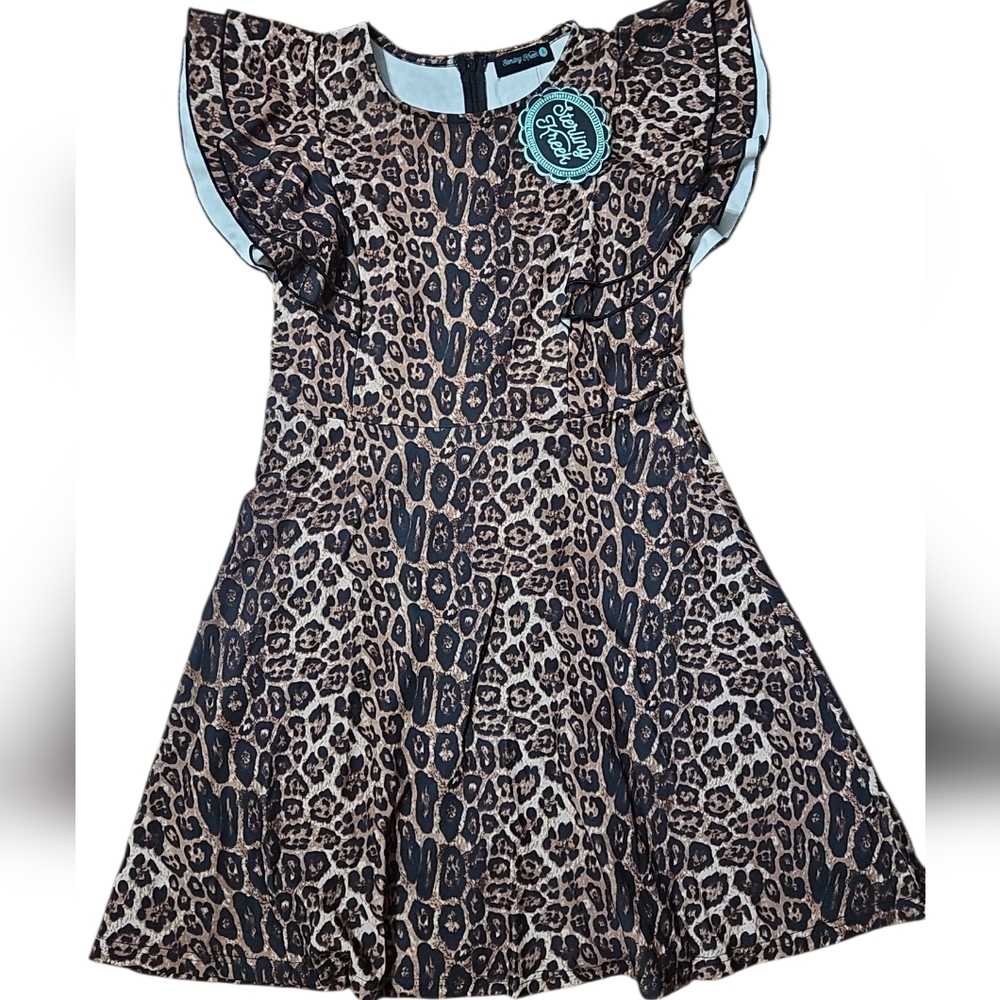 Leopard Print Ruffle Sleeve Dress L&B NWT
